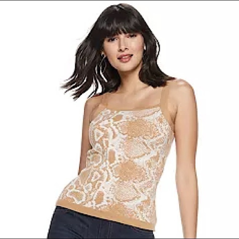 Nine West XL White Python Knit Sweater Tank Top New D5